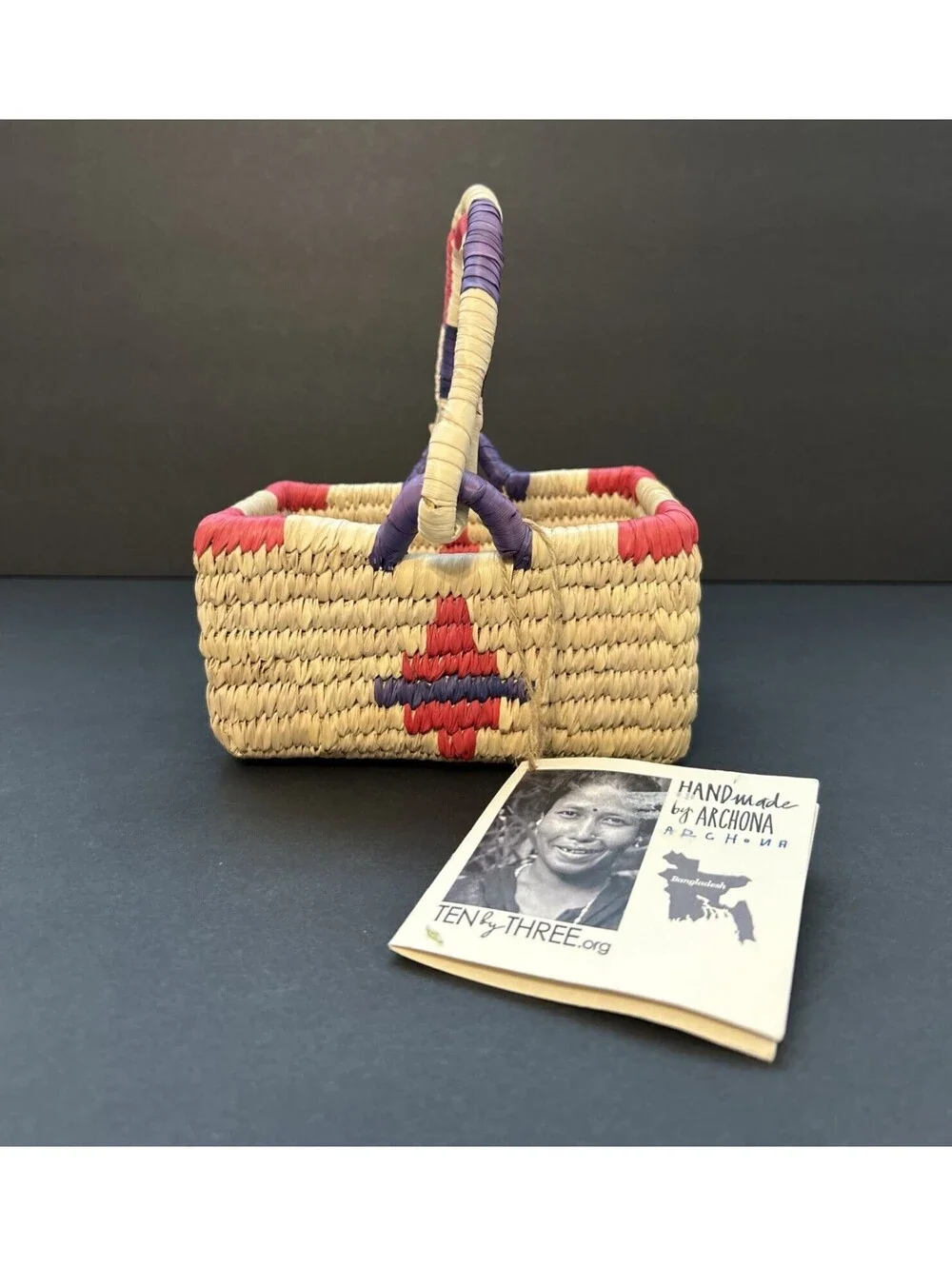NWT Ten by Three Handmade Decorative Miniature Handwoven Basket Bangladesh